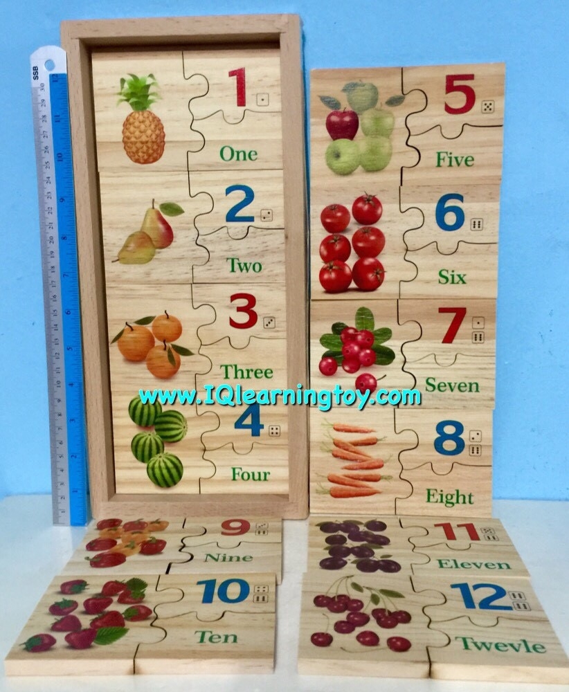 ของเล่นไม้- ชุดจับคู่จำนวนสิ่งของกับตัวเลขและคำศัพท์ 1-12 ชุดใหญ่ เพื่อฝึกให้เด็กๆได้เรียนรู้และจดจำทั้งตัวเลขและจำนวนนับ ฝึกประสาทสัมผัสต่างๆ ส่งฟรี