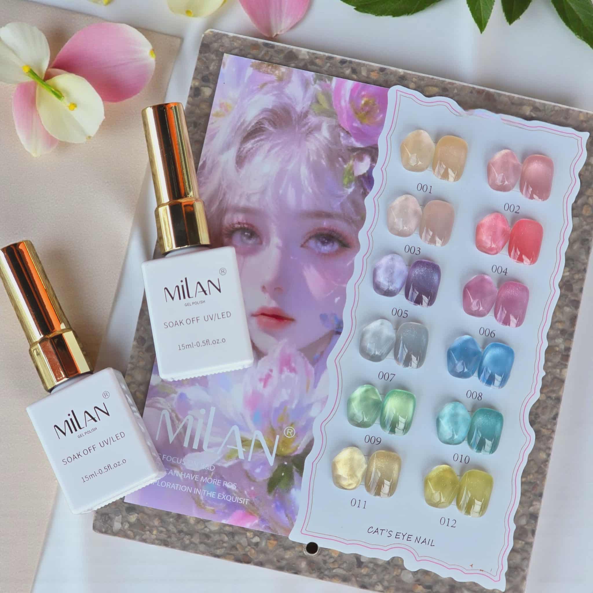 สีเจลแคทอาย MILAN Gel Cat Eye 12สี ขนาด15ml พร้อมชาร์ตสี