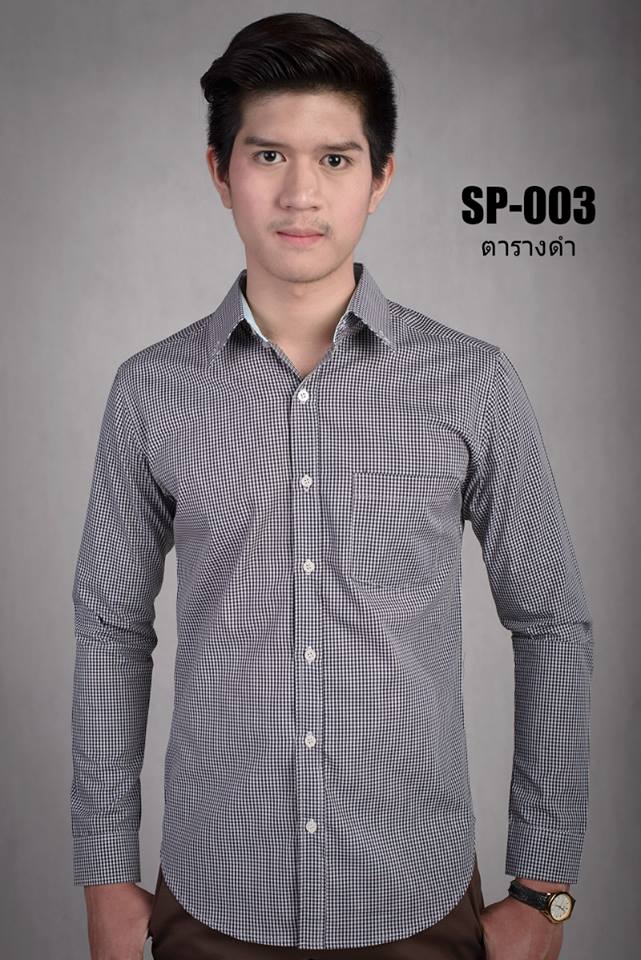 เสื้อเชิ้ตผู้ชายลายตารางสีดำ SP-003