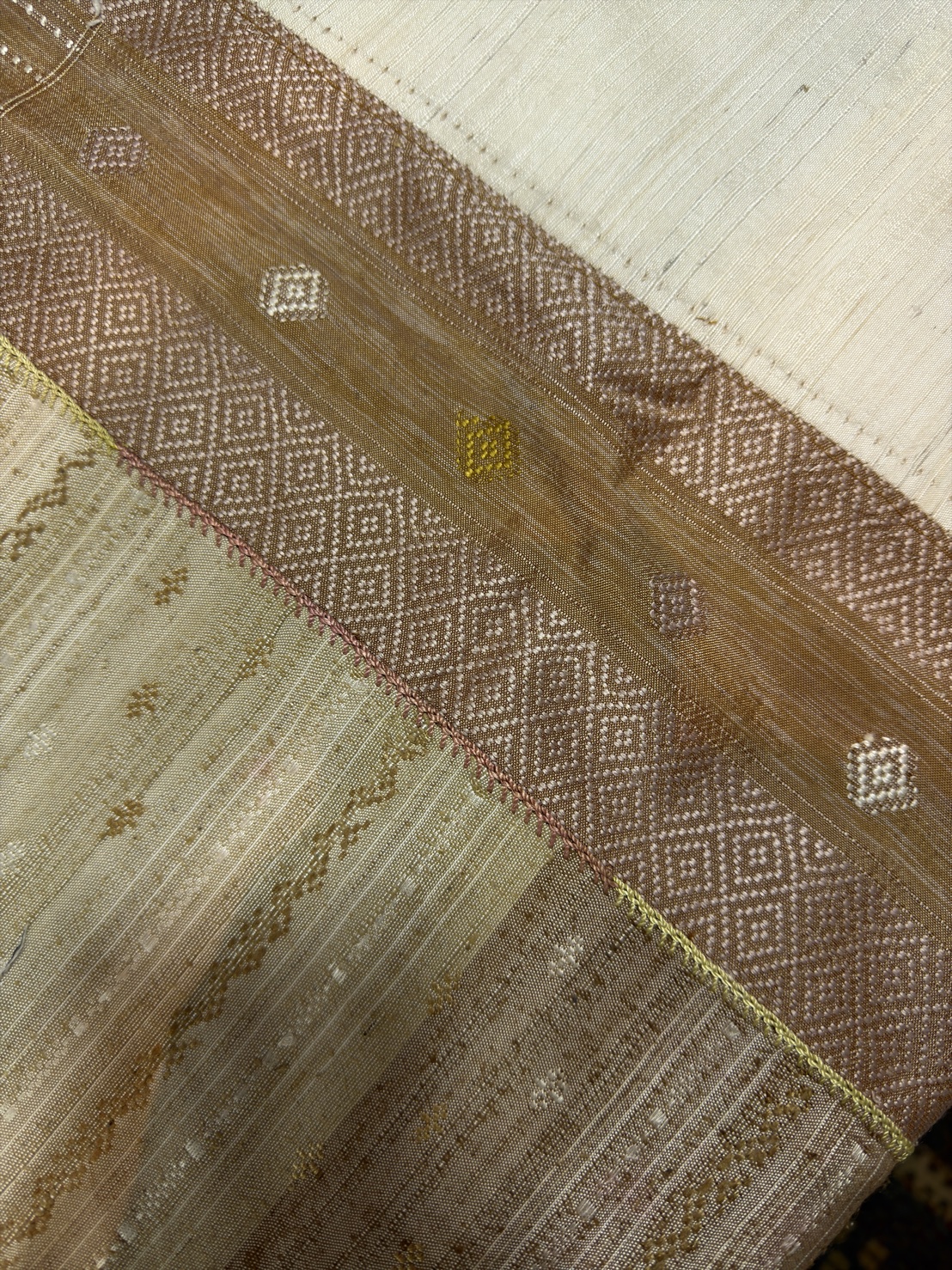 ซิ่นขิดไหม ต่อหัว ต่อเชิง ขนาด1x2เมตร สีเหลืองครีม รหัส R4F-155-1246819