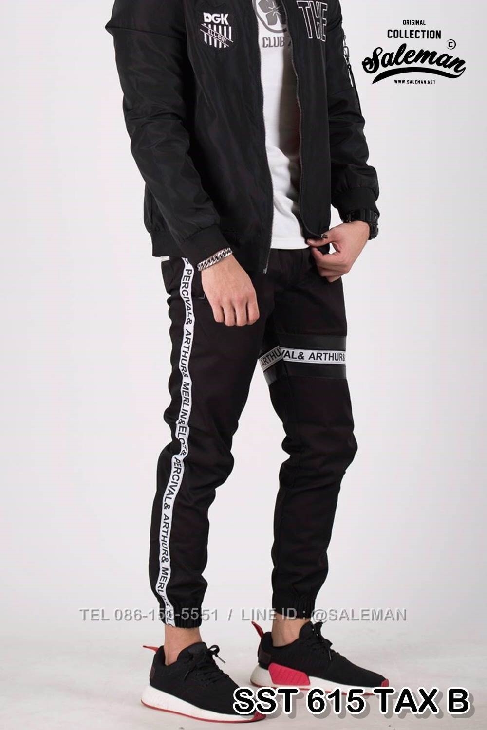 กางเกง JOGGER พรีเมี่ยม ผ้า COTTON 100% รหัส SST 615 Taxฺ B สีดำ แถบแท็กดำ