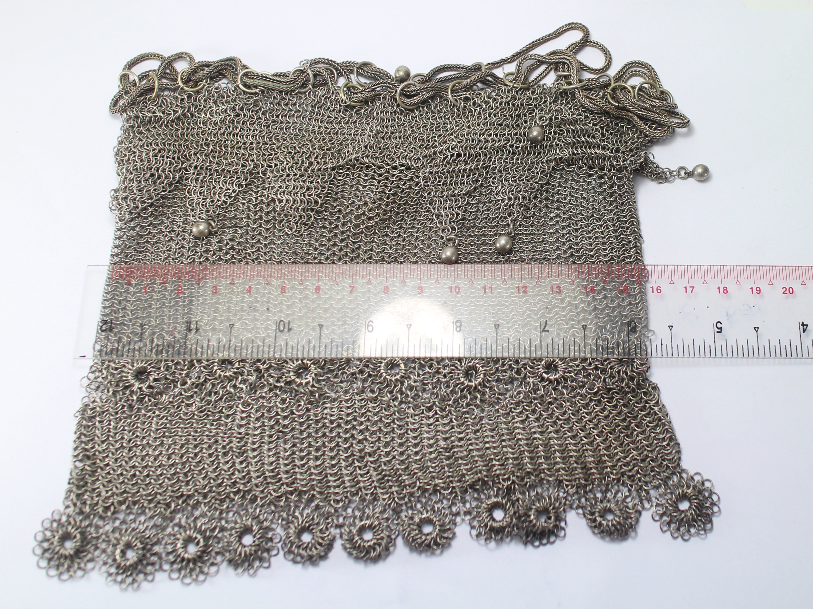 SI115 กระเป๋าเงินถัก เงินแท้ 92.5 % นน. 216.6 กรัม กว้าง 16 เซน งานเก่าเก็บ สวยน่ารัก ใช้งานได้