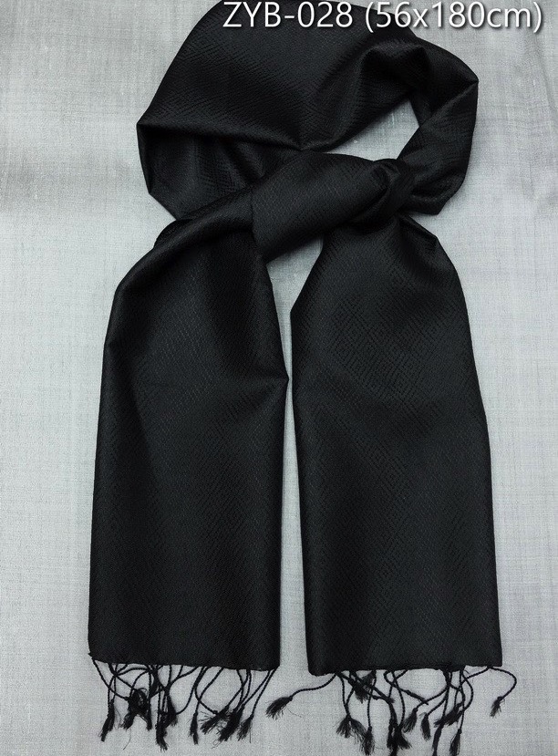 ผ้าคลุมไหล่ผ้าไหม ไหมแท้ ขนาด 56x180cm พื้นสีดำสนิท รหัส ZYB-028