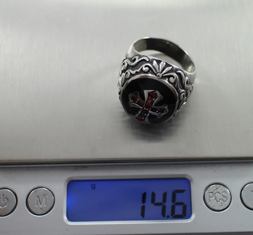 SI0054 แหวนไม้กางเขนลงยาประดับพลอยแดง เงินแท้ 92.5% นน.14.6 กรัม ขนาดแหวน 48