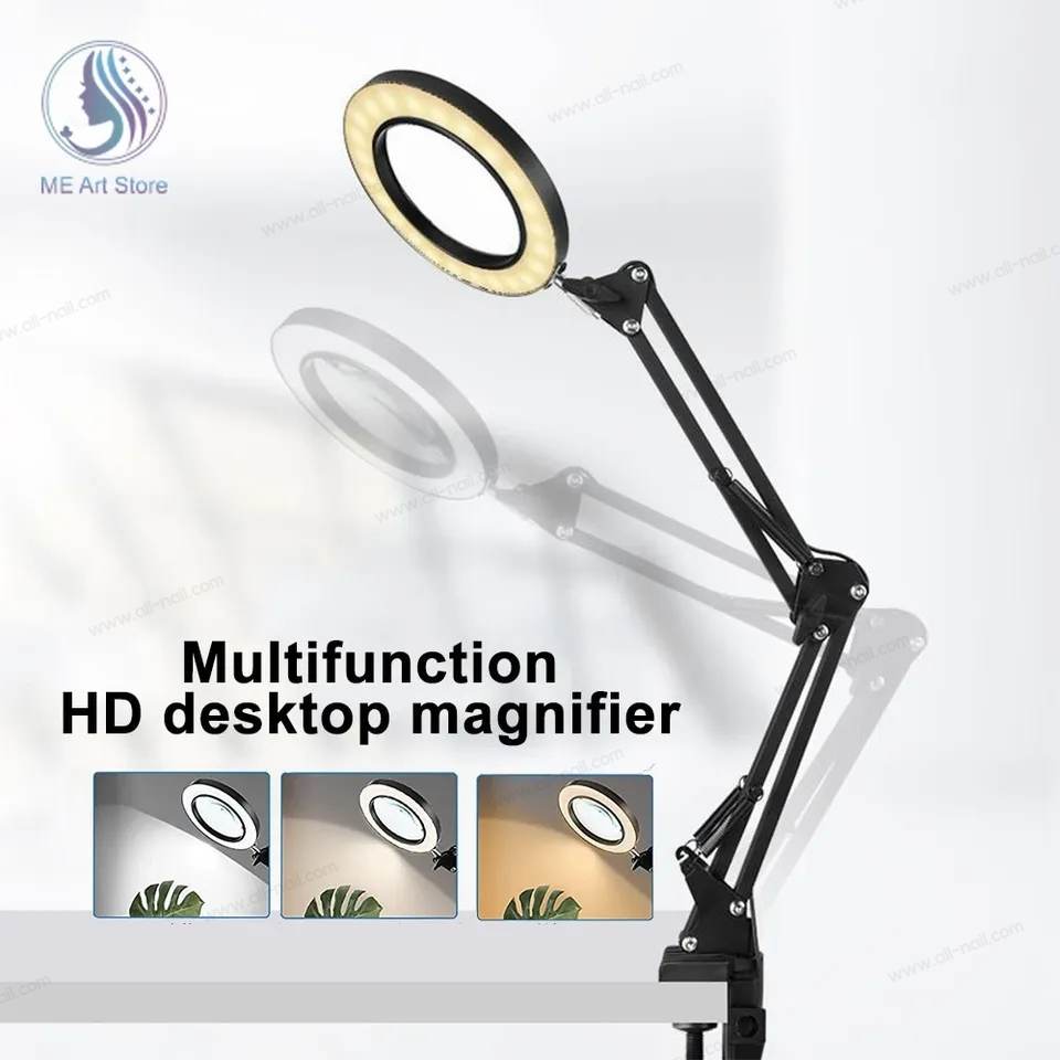 โคมไฟแว่นขยาย โคมไฟหนีบโต๊ะ โคมไฟเสริมสวย ปรับแสงได้3สี ใช้USB