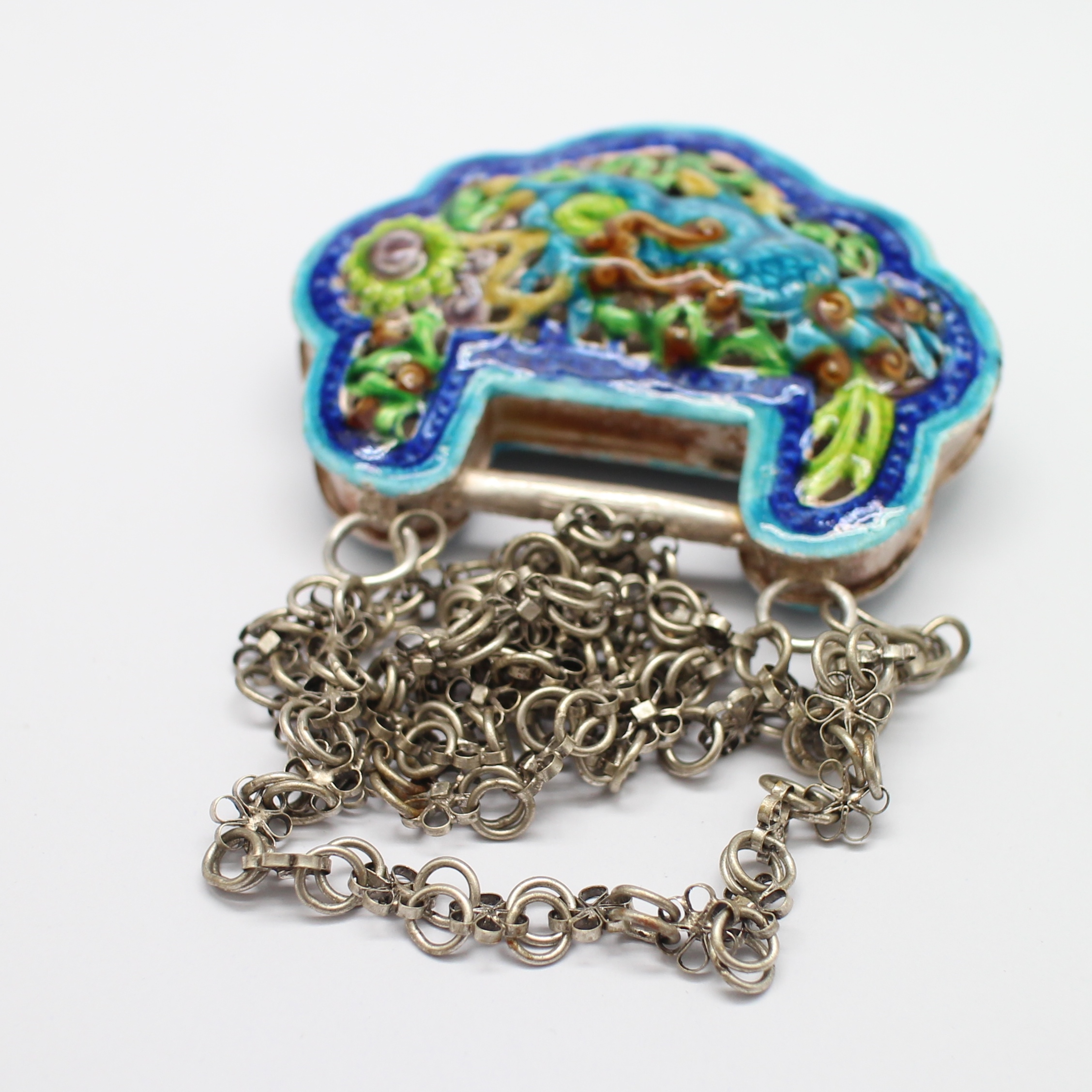 SI329 สร้อยคอ+จี้ กระเป๋าลงยางานเซียงไฮ้ เงินแท้ นน. 73.84 กรัม