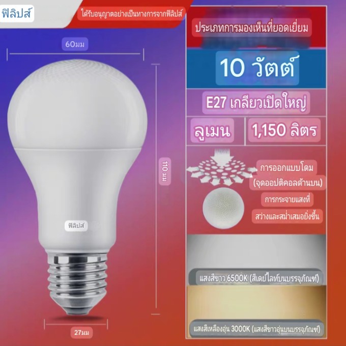 Philips ซีรีส์ประเภทแสงคงที่10วัตต์ จำนวนบรรจุ 12 ดวง / ลัง