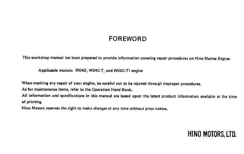 คู่มือซ่อมกลไกเครื่องยนต์ HINO WO4D,WO4T-E,WO4TC-TI (ENG)