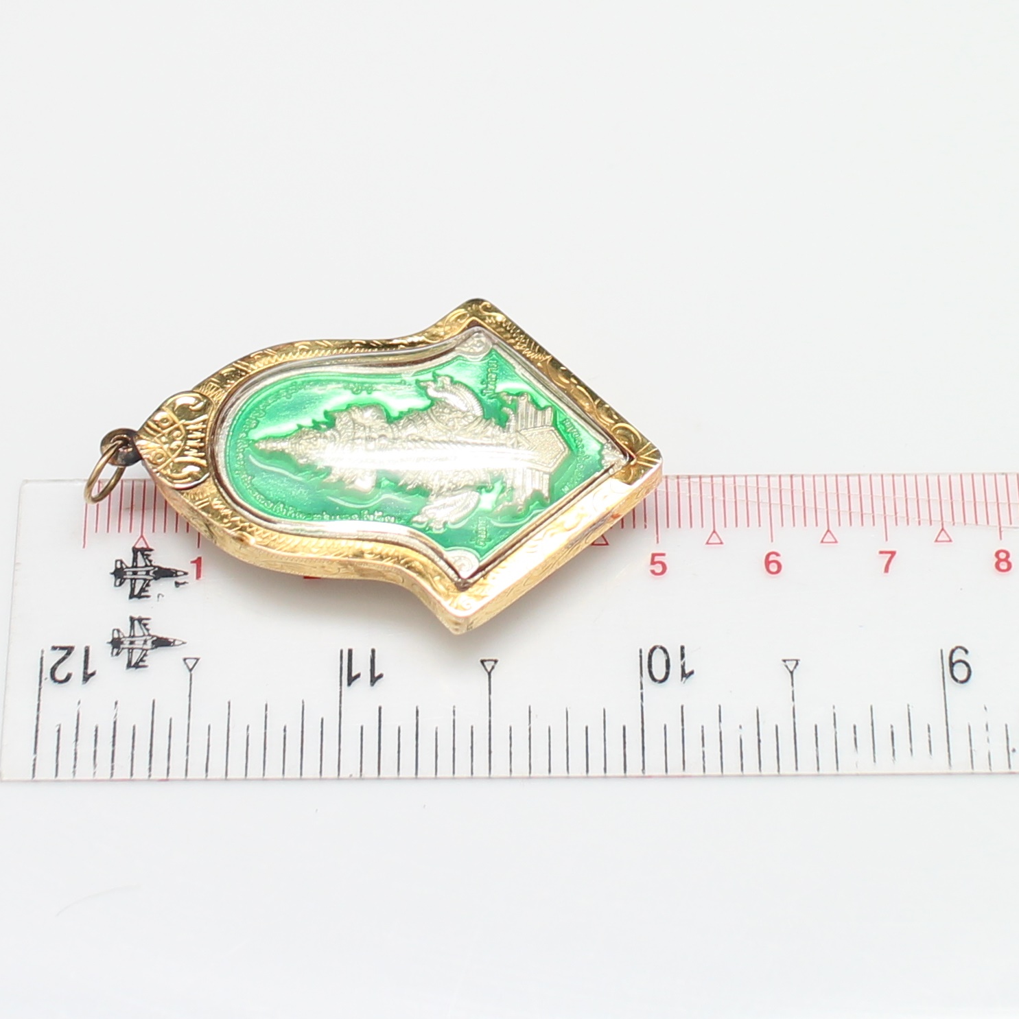 PD25085 จี้ท้าวเวสสุวรรณลงยาสีเขียว กรอบทองแท้ 90% นน.รวม 16.2 กรัม