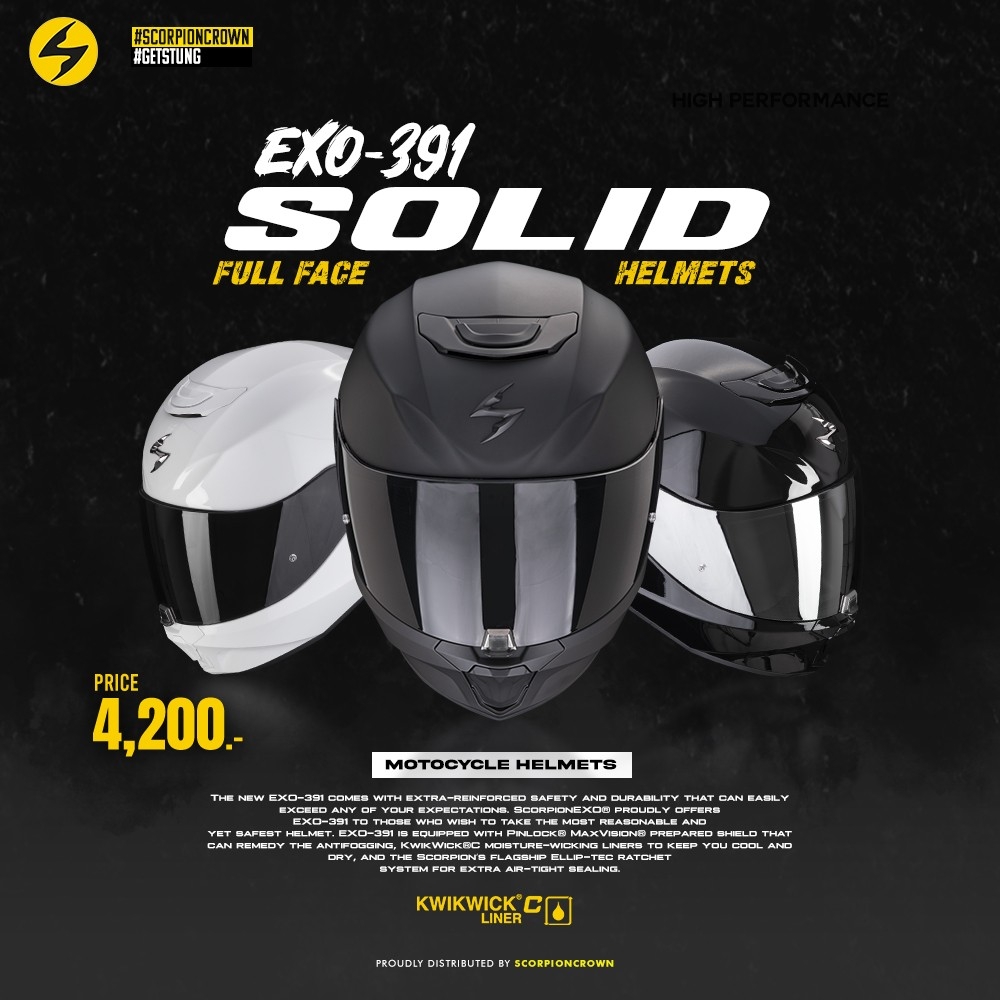 Scorpion EXO-👍👍 full face helmet รุ่น 391 Solid Black