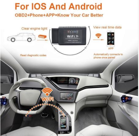 V1.5 ELM327 Car WIFI OBD 2 OBD2 OBDII Scan Tool Foseal Scanner Adapter Check Engine Light Diagnostic Tool for iOS & Android
