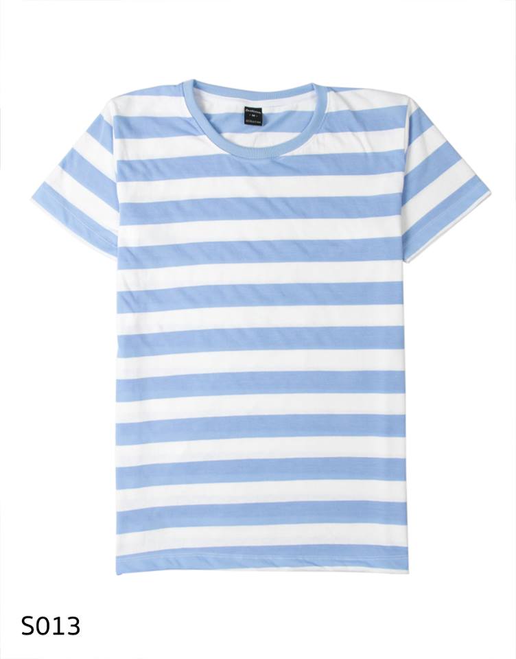 เสื้อยืดคอกลมลายทาง ริ้ว1นิ้ว S013 (สีฟ้า พาสเทล)