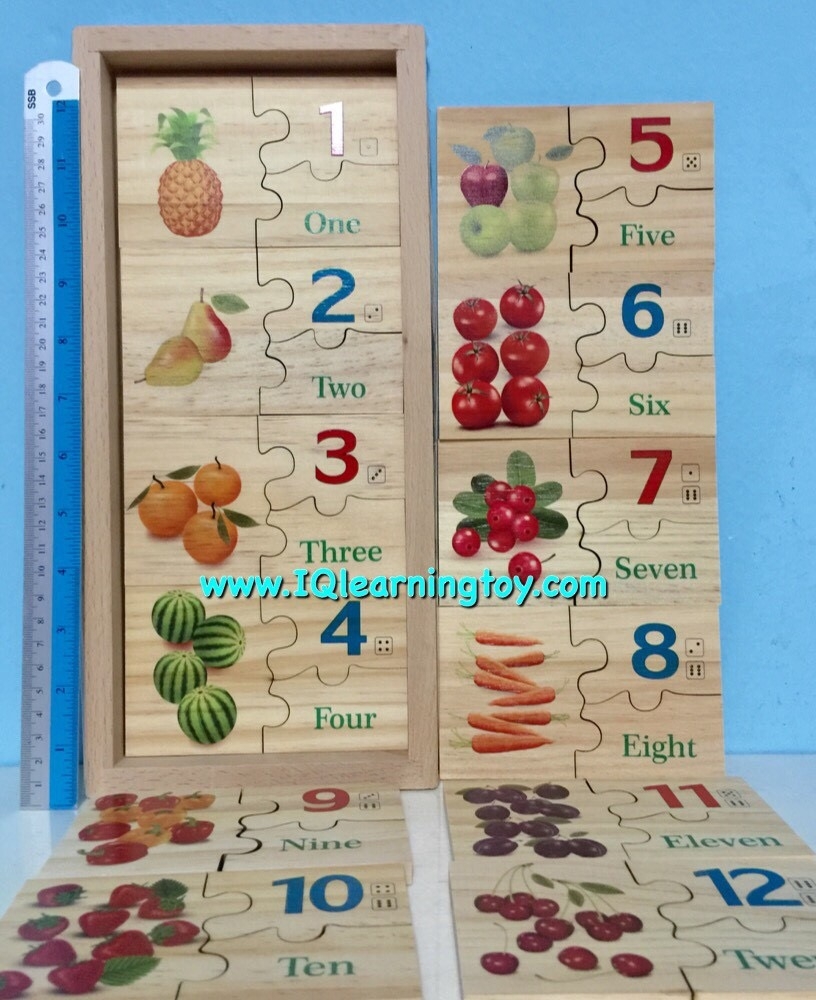 ของเล่นไม้- ชุดจับคู่จำนวนสิ่งของกับตัวเลขและคำศัพท์ 1-12 ชุดใหญ่ เพื่อฝึกให้เด็กๆได้เรียนรู้และจดจำทั้งตัวเลขและจำนวนนับ ฝึกประสาทสัมผัสต่างๆ ส่งฟรี