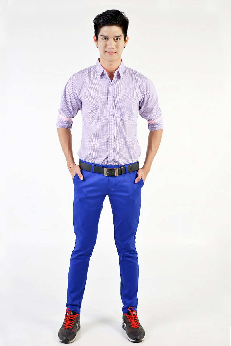 เสื้อเชิ้ตผู้ชายลายตารางสีม่วง SP-017