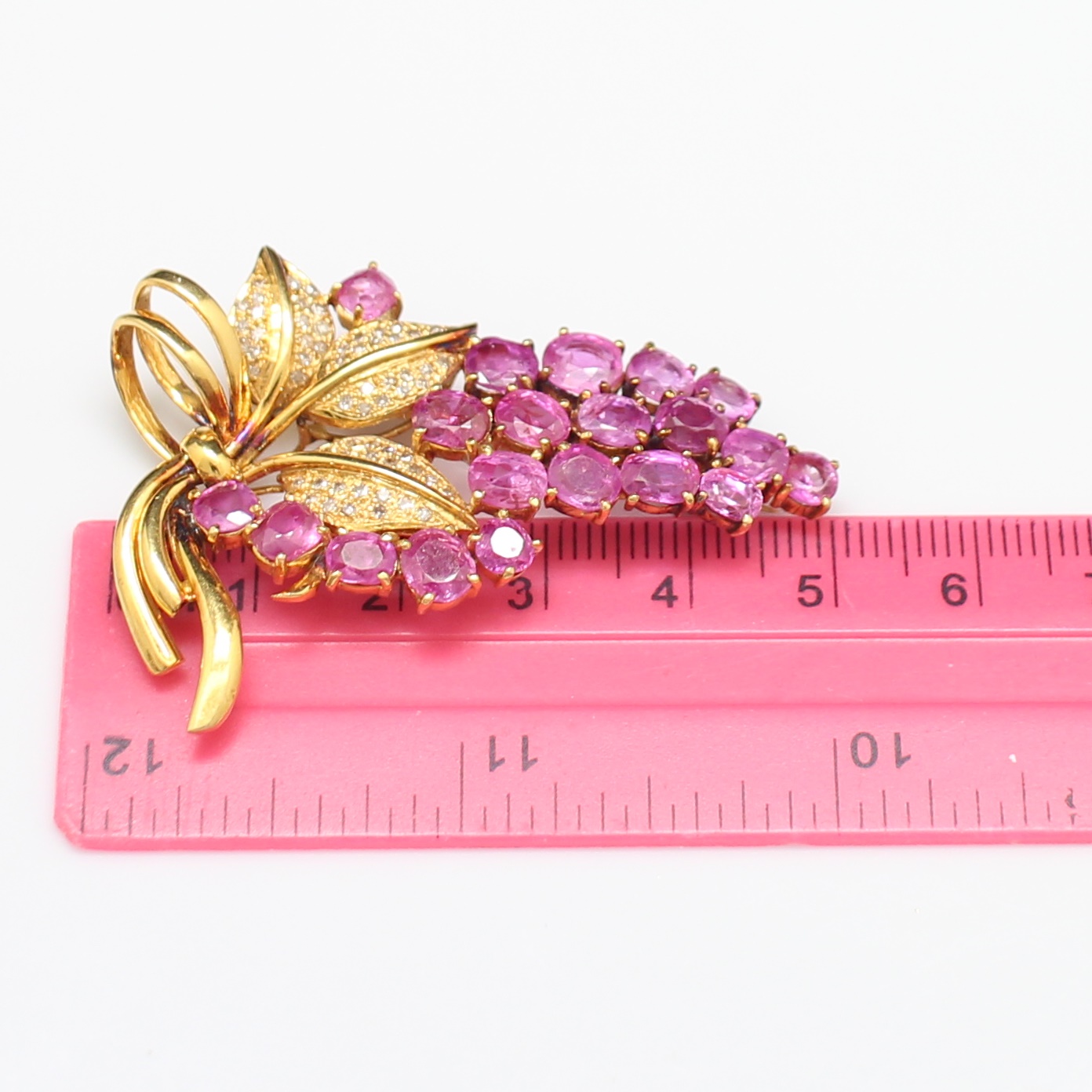 CL25032 เข็มกลัดพ่วงองุ่นทับทิมพม่าดิบ ทองแท้ 90% นน.รวม 14.9 กรัม สวยมาก