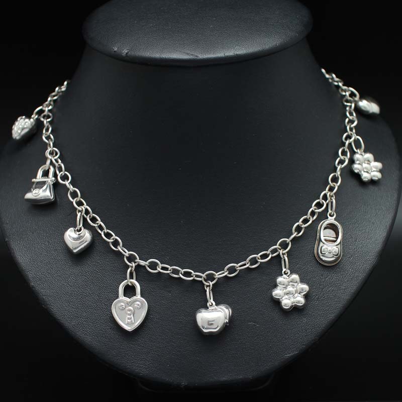NL25002 สร้อยคอตุ้งติ้งดอกไม้ หัวใจ รองเท้า กระเป๋า ทองแท้ 18k ขาว นน. 38.08 กรัม ยาว 24 นิ้ว งานนอก