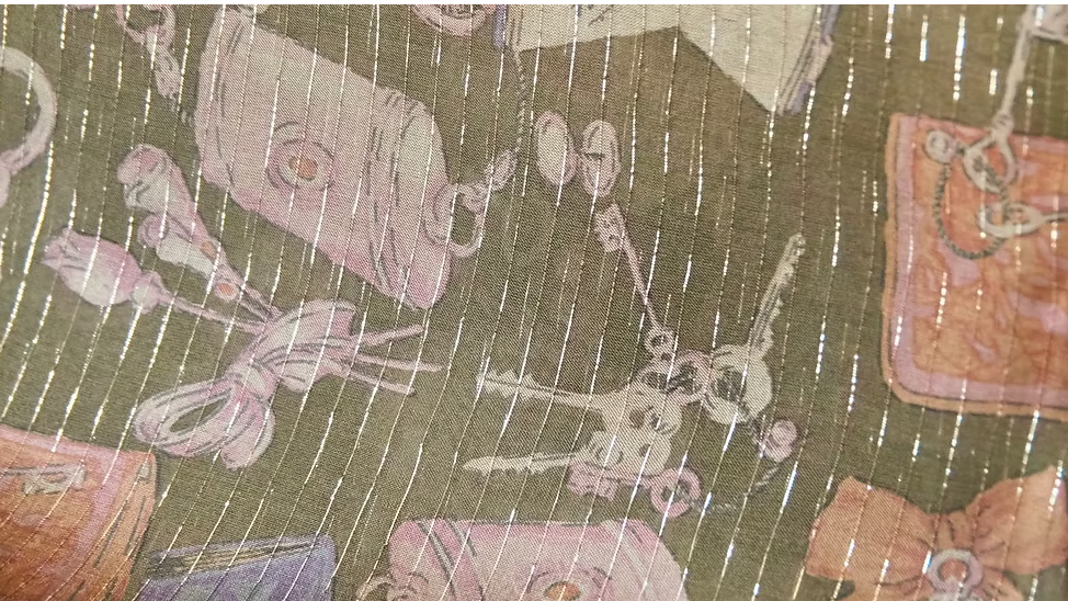 ผ้าไหมแก้วพิมพ์ลาย (ราคาต่อหลา) พื้นสีเขียวมะกอกเข้ม รหัส A4-CT-103503