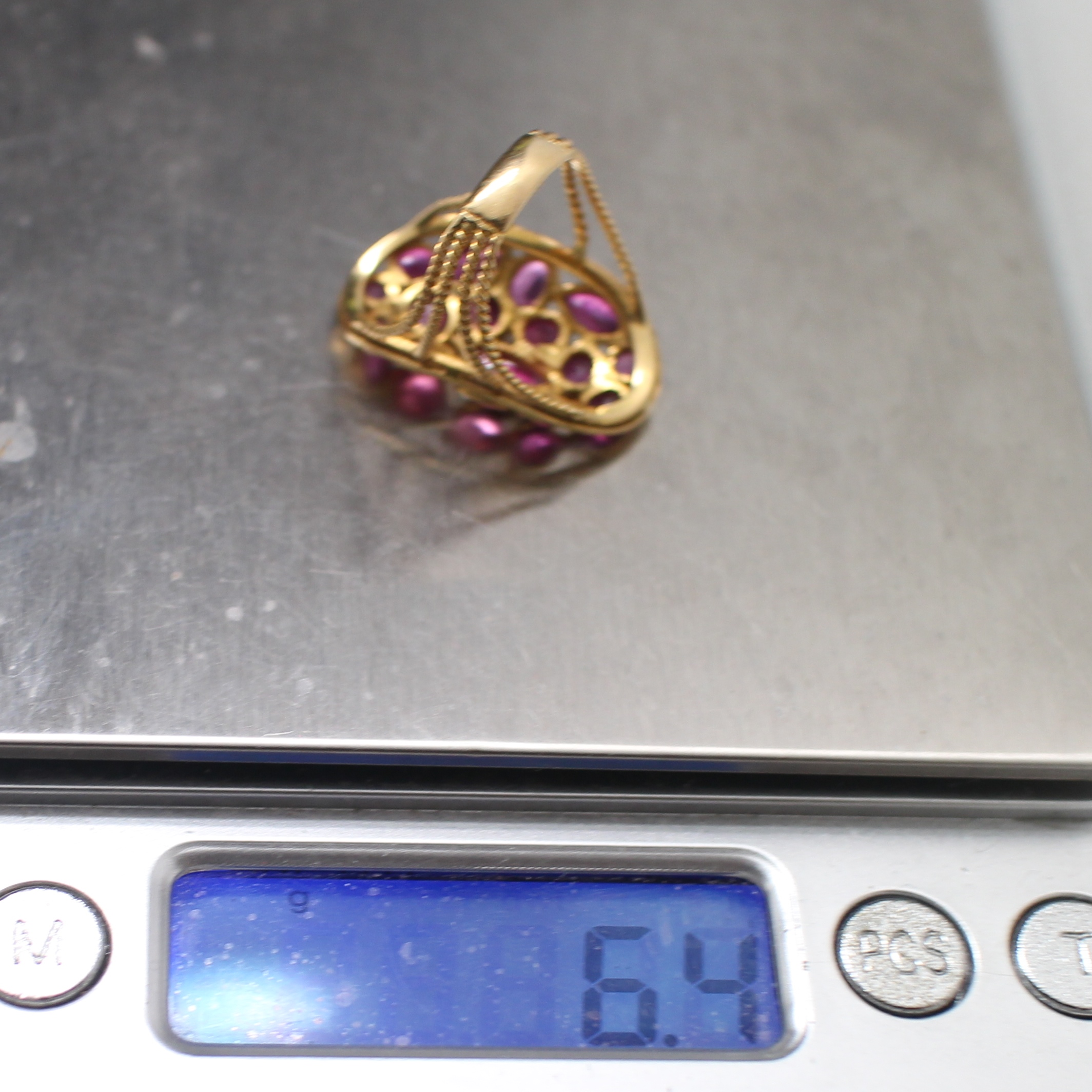 RG250078 แหวนทับทิมหน้าโล่ห์ ทองแท้ 90% นน.รวม 6.4 กรัม ขนาดแหวน 52