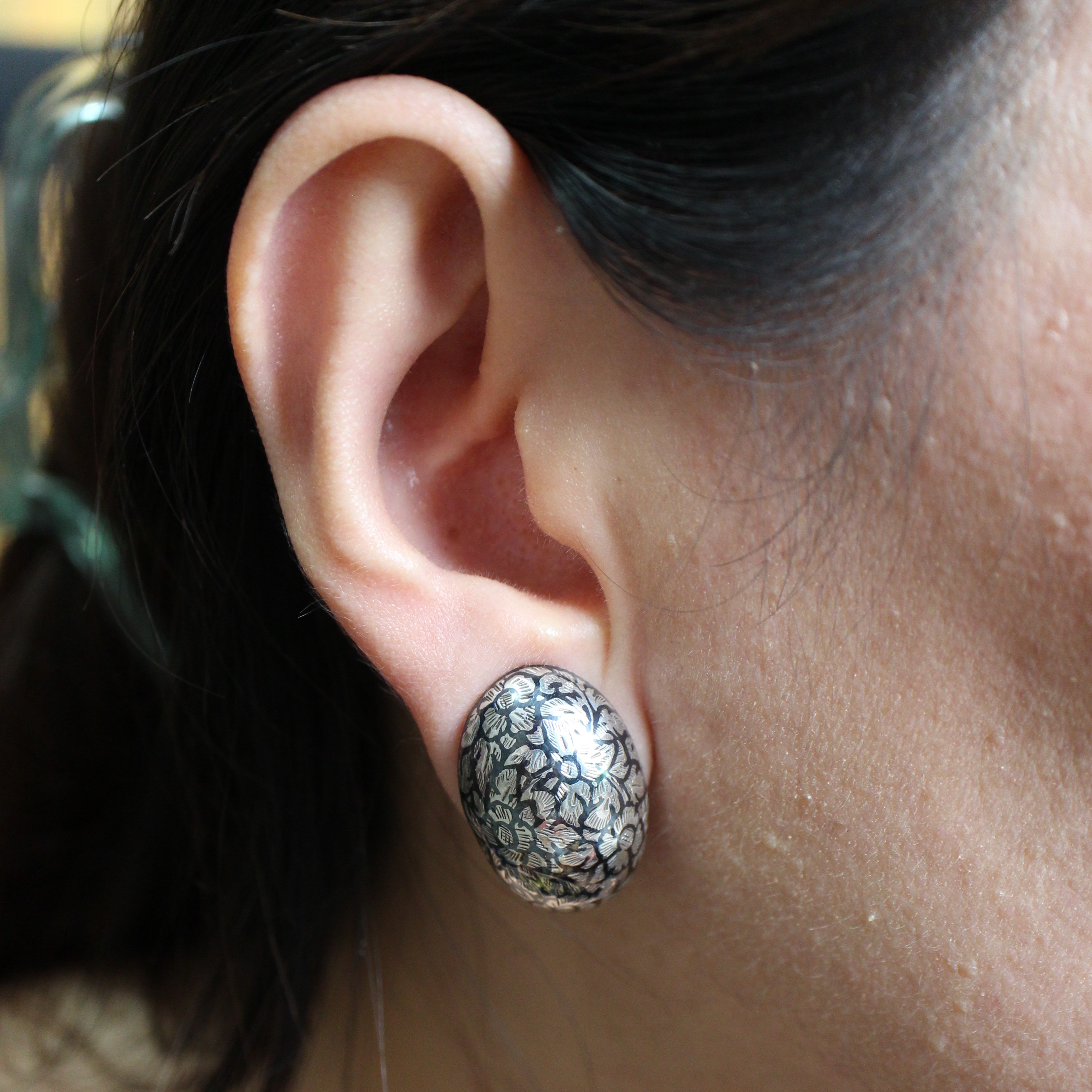 SI474 ต่างหูถมเงินทองปลิง เงินแท้ 92.5% นน. 14.4 กรัม