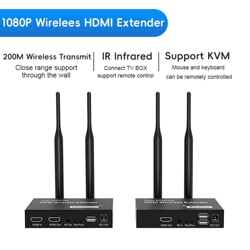 HDMI Wireless Extender KVM 200m Set TX RX transmitter Receiver