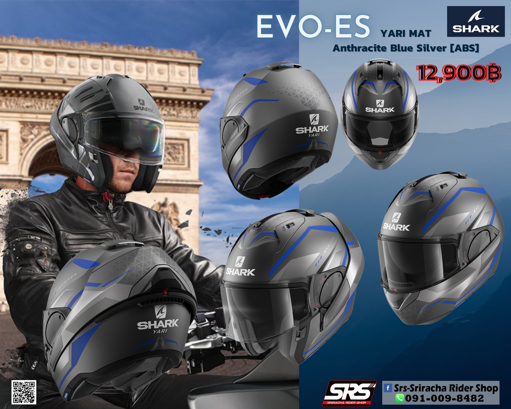 Shark - รุ่น Evo ES ลาย yari mat Anthracite Blue Silver (ABS) ดำ/น้ำเงิน ด้าน