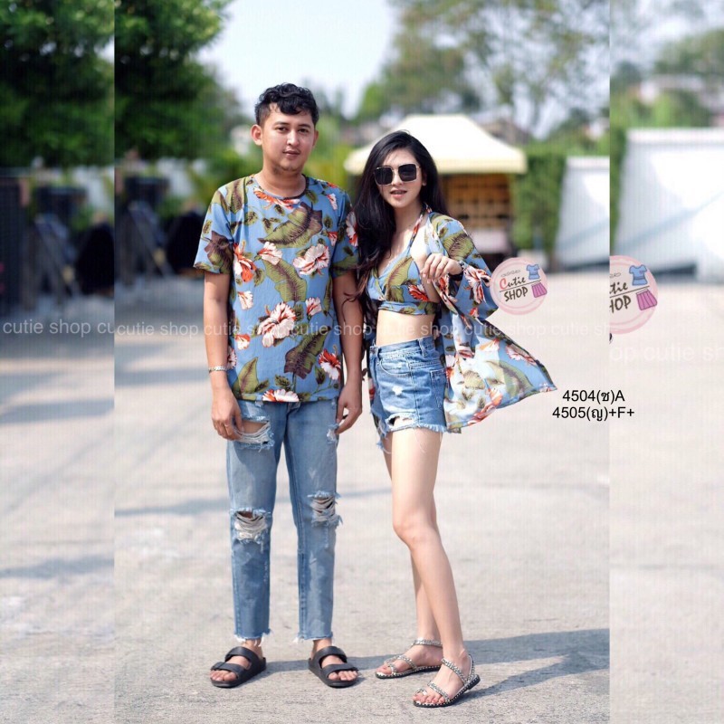 เสื้อลายดอกชบา คอกลม TW4504