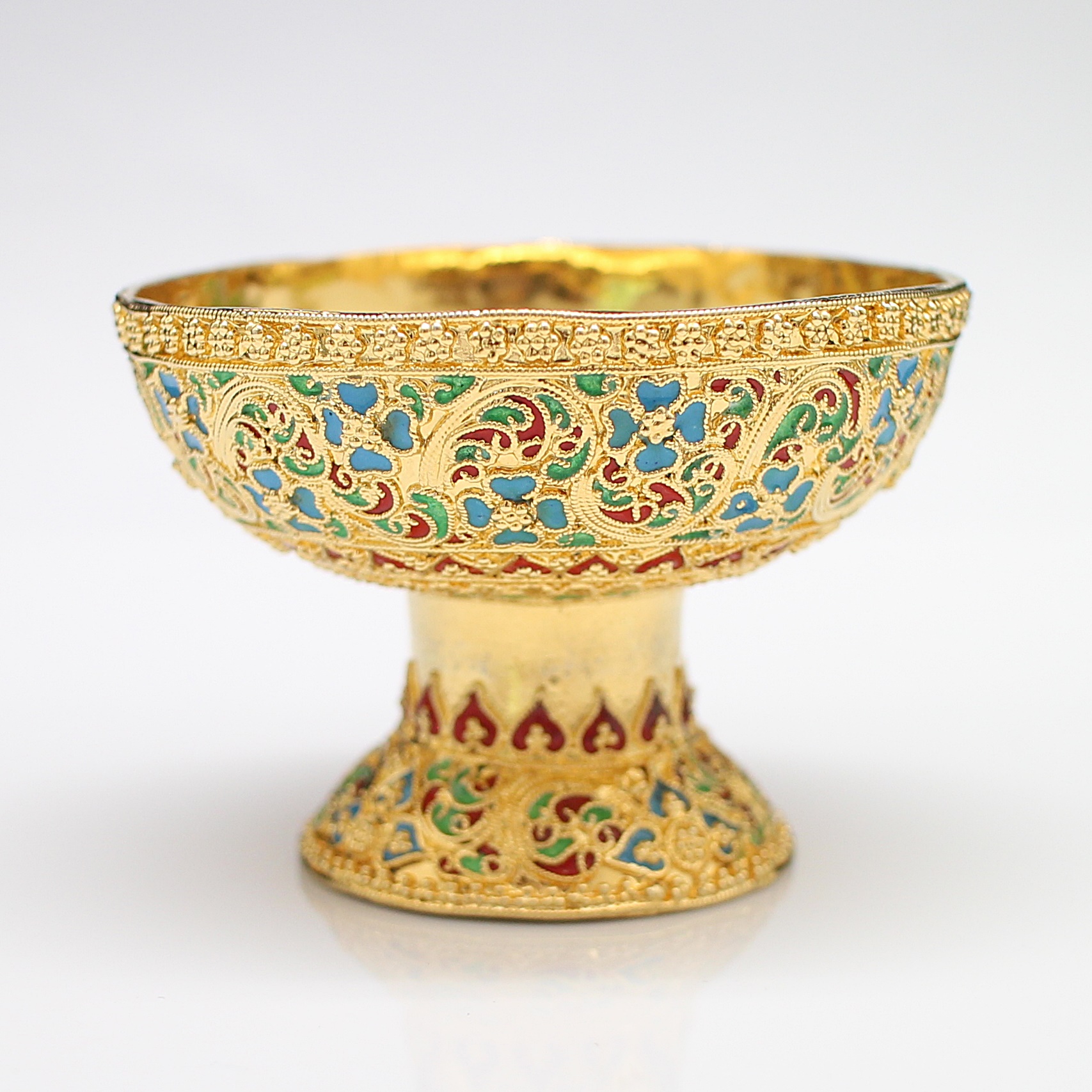 SI378 ที่กรวดน้ำลงยาสีฟ้า เงินแท้ชุบทอง