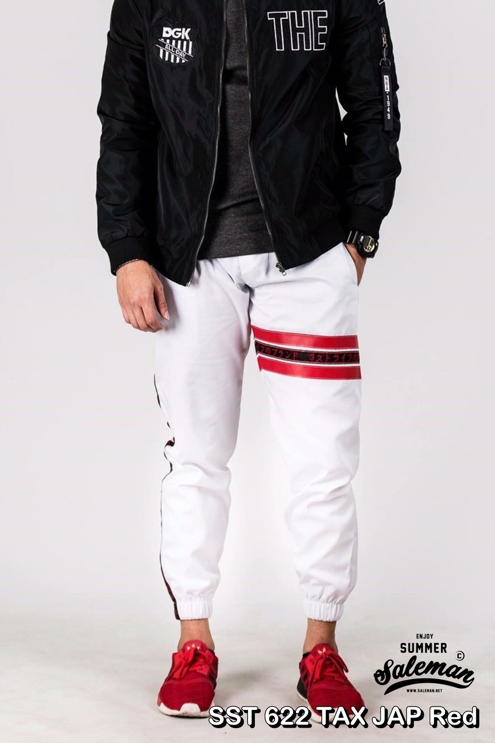 กางเกง JOGGER พรีเมี่ยม ผ้า COTTON รหัส SST 622 TAX JAP Red สีขาว แถบแดง