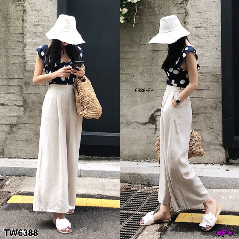 Set 2 ชิ้น เสื้อแขนกุดลายจุด + กสงเกงขายาว TW6388-กรมท่า