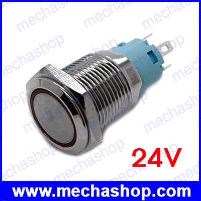สวิทซ์กดติดปล่อยดับ มีไฟ LED วงแหวนสีแดง 24V 16mm Flat round momentary ring lamp waterproof IP67 switch 1635F