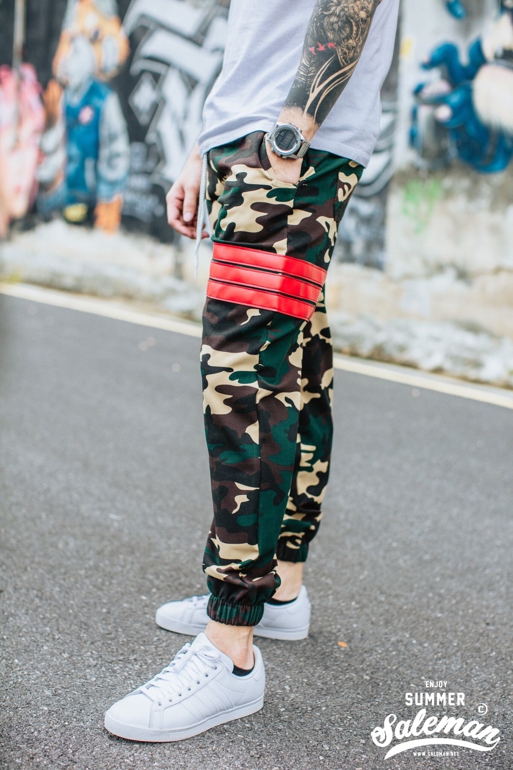 กางเกง Jogger ขาจั๊ม พรีเมี่ยม ผ้าวอม รหัส WT 680 RR TAX - แถบแดง