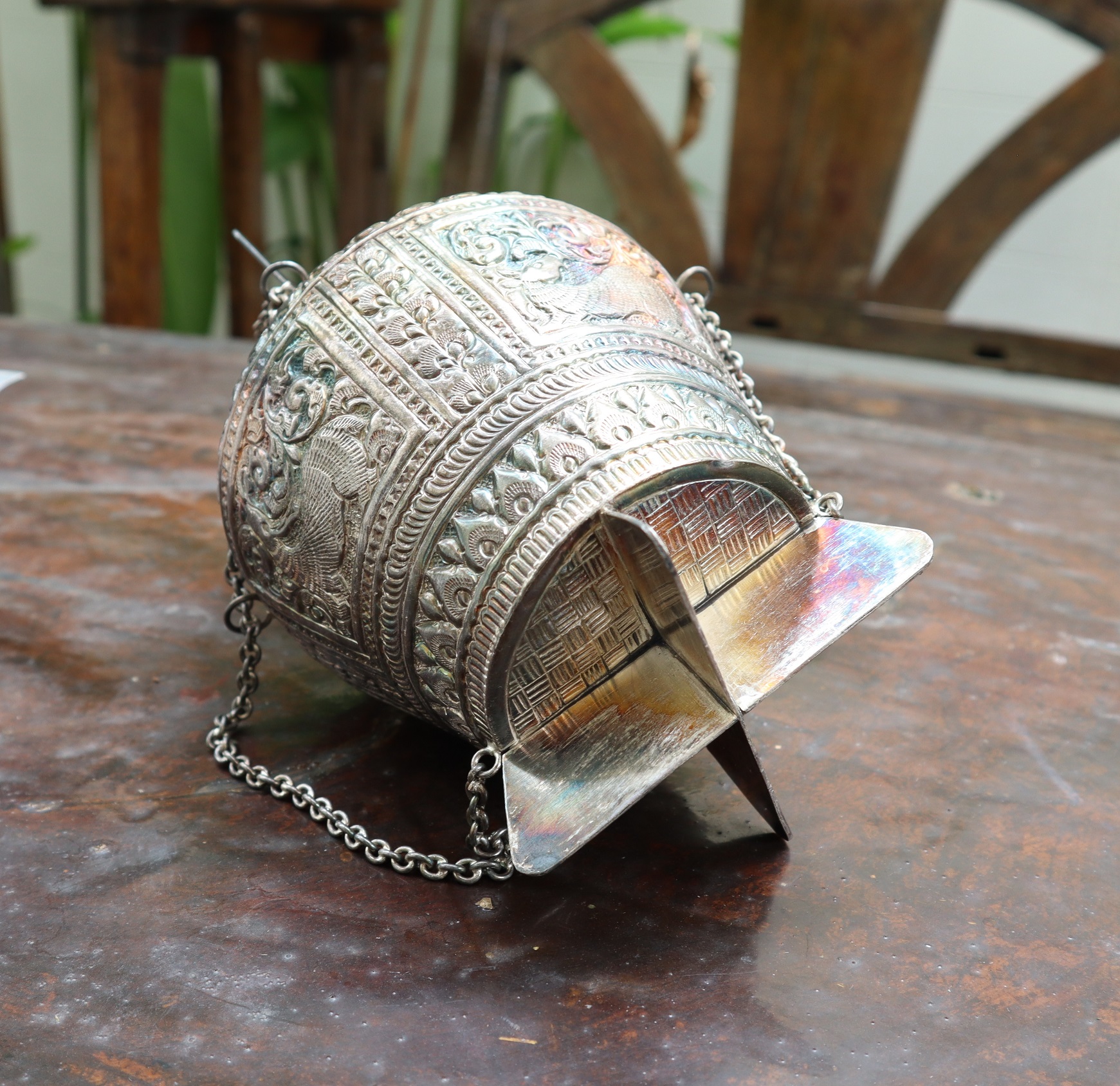 SI284 กระติ๊บเงินลายกวาง เงินแท้ 92.5% นน. 283.8 กรัม