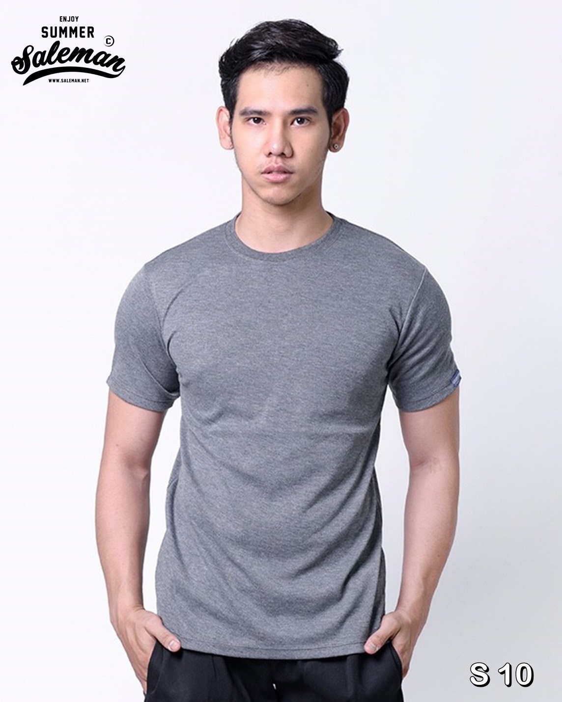 เสื้อยืดแขนสั้น S 10 สีเทาเข้ม