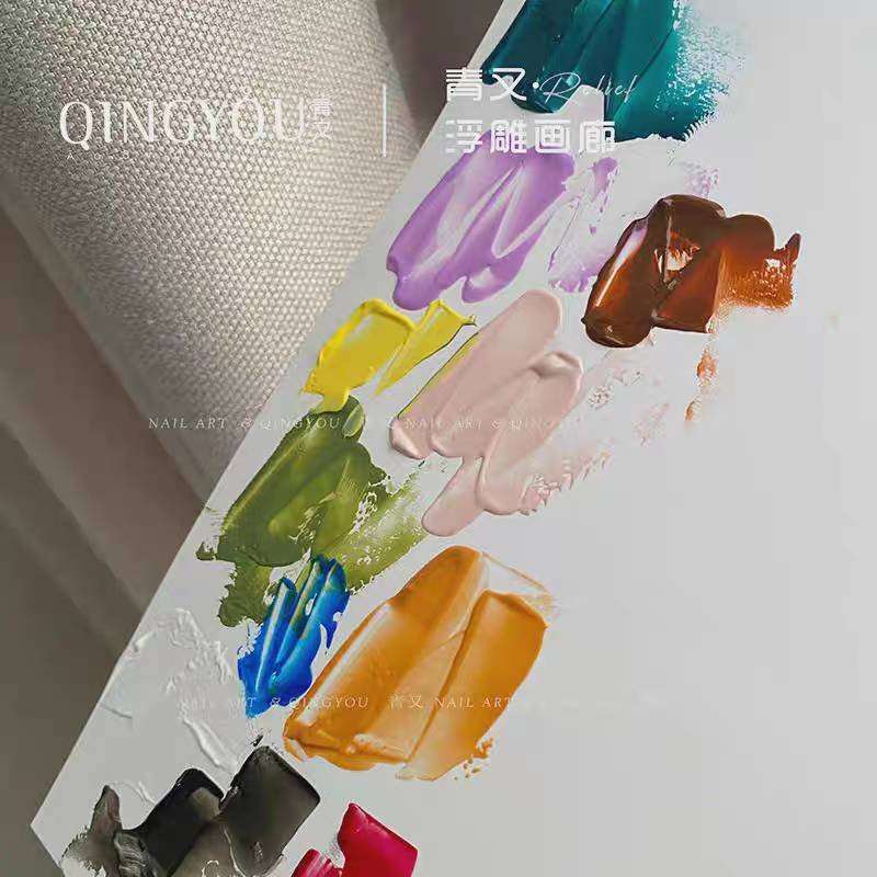 12สี/เซต สีเจลเพ้นท์นูน เจล3D เจลเนื้อพลาสติก แบรนด์QINGYOU