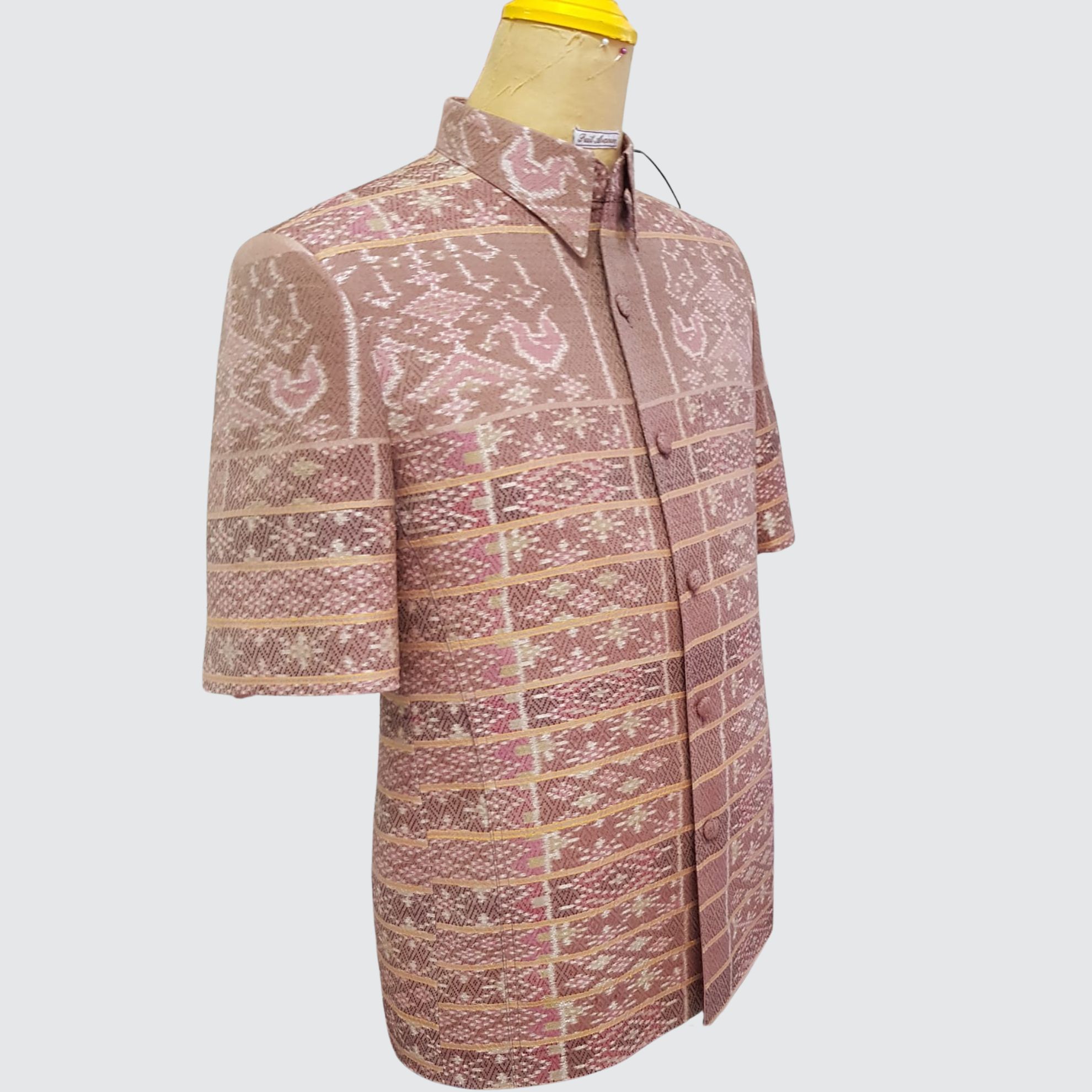 เสื้อสูทซาฟารี แขนสั้น ไหมมัดหมี่6ตะกอ สีธรรมชาติ| ตัดเย็บตามรูปร่าง | เลือกสีผ้า ส่งไซส์ได้