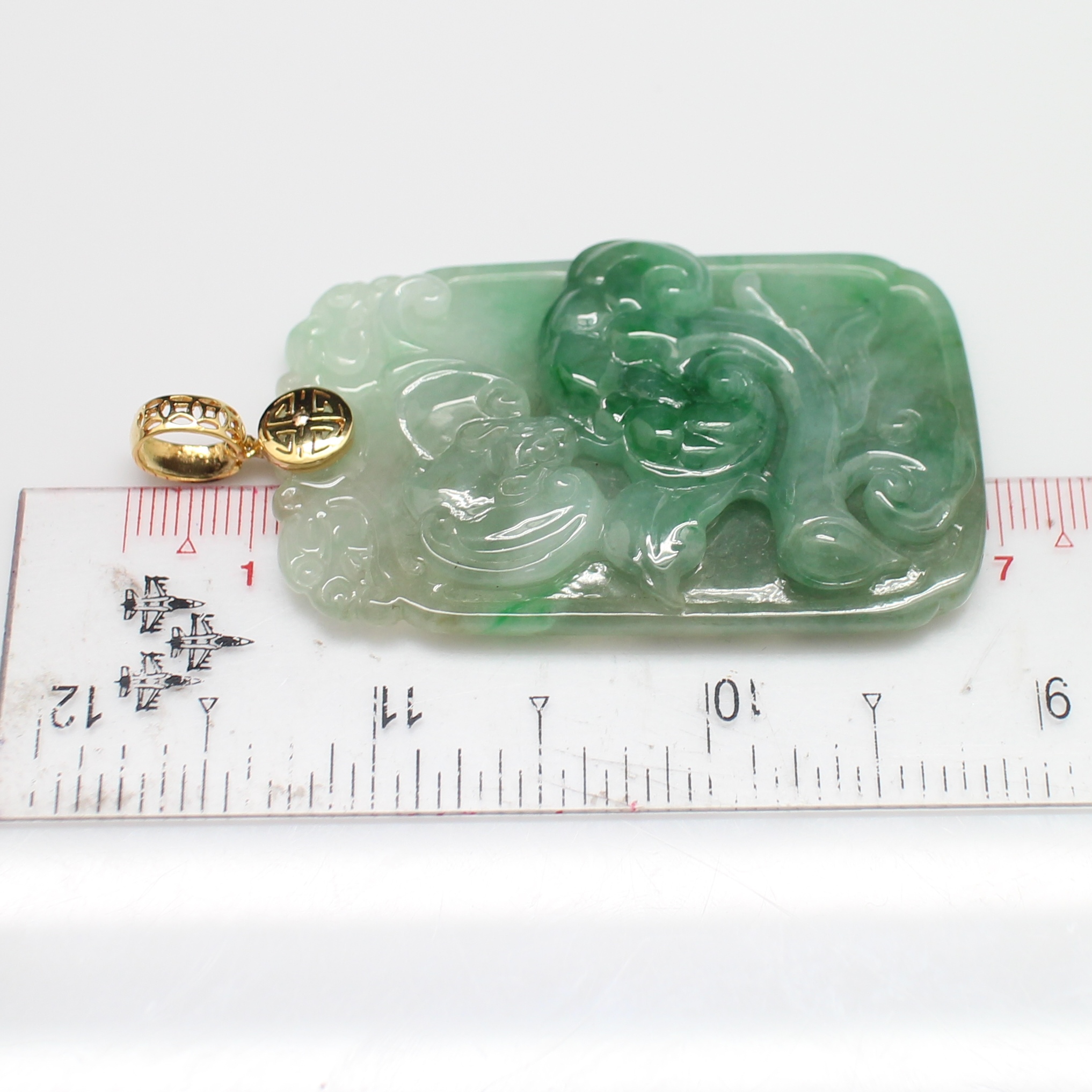 PD25004 จี้หยกแกะสลัก ค้างคาว (ป้องกันโชคร้าย) มังกร (โชคลาภ รุ่งเรือง) หยู่อี่ (สมปรารถนา) ทองแท้ 9k นน.รวม 32.45 กรัม