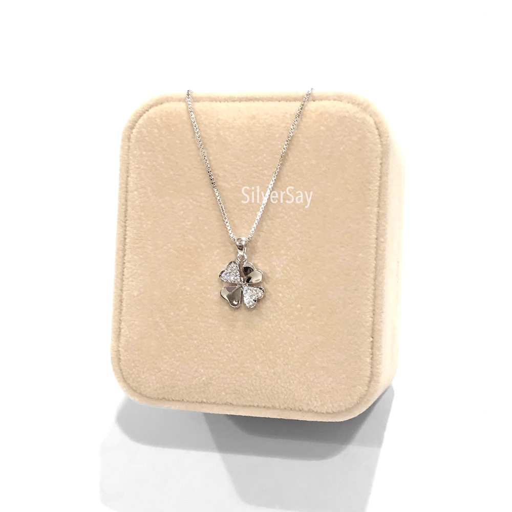 จี้ใบโคลเวอร์ Clover 4 ฝังเพชรสวิส/สลับเกลี้ยง/10มม.