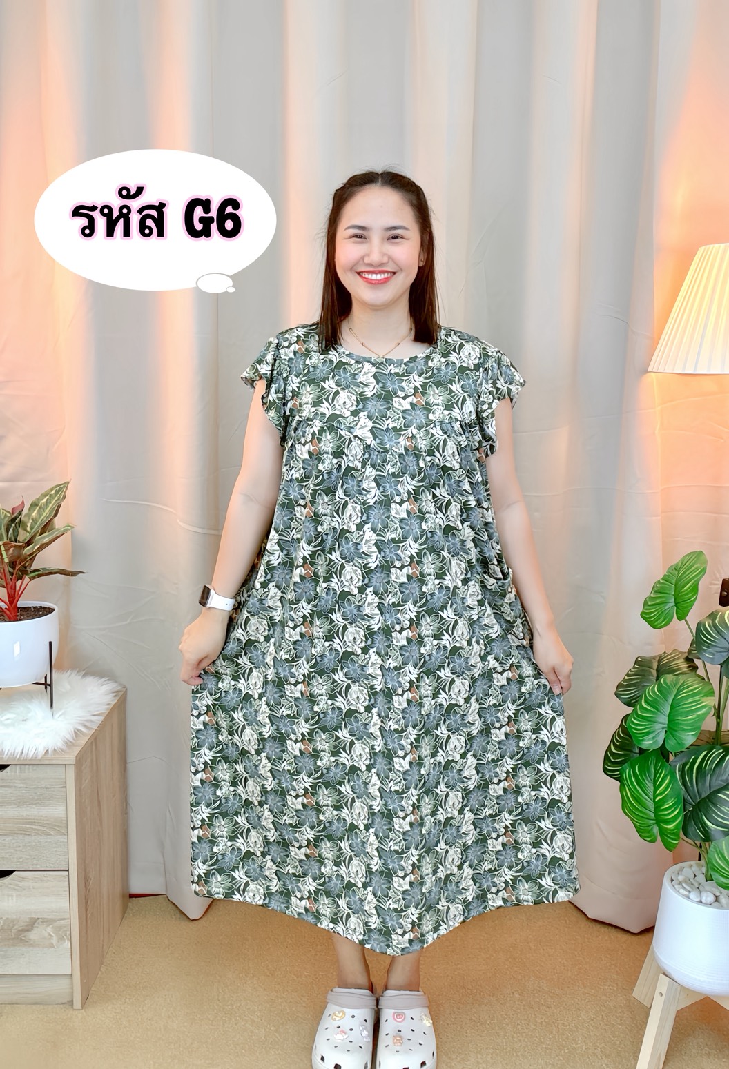 A11 ชุดนอนชุดอยู่บ้าน คอกลมแขนระบาย เนื้อผ้าไมโครนิ่มWomen Clothing