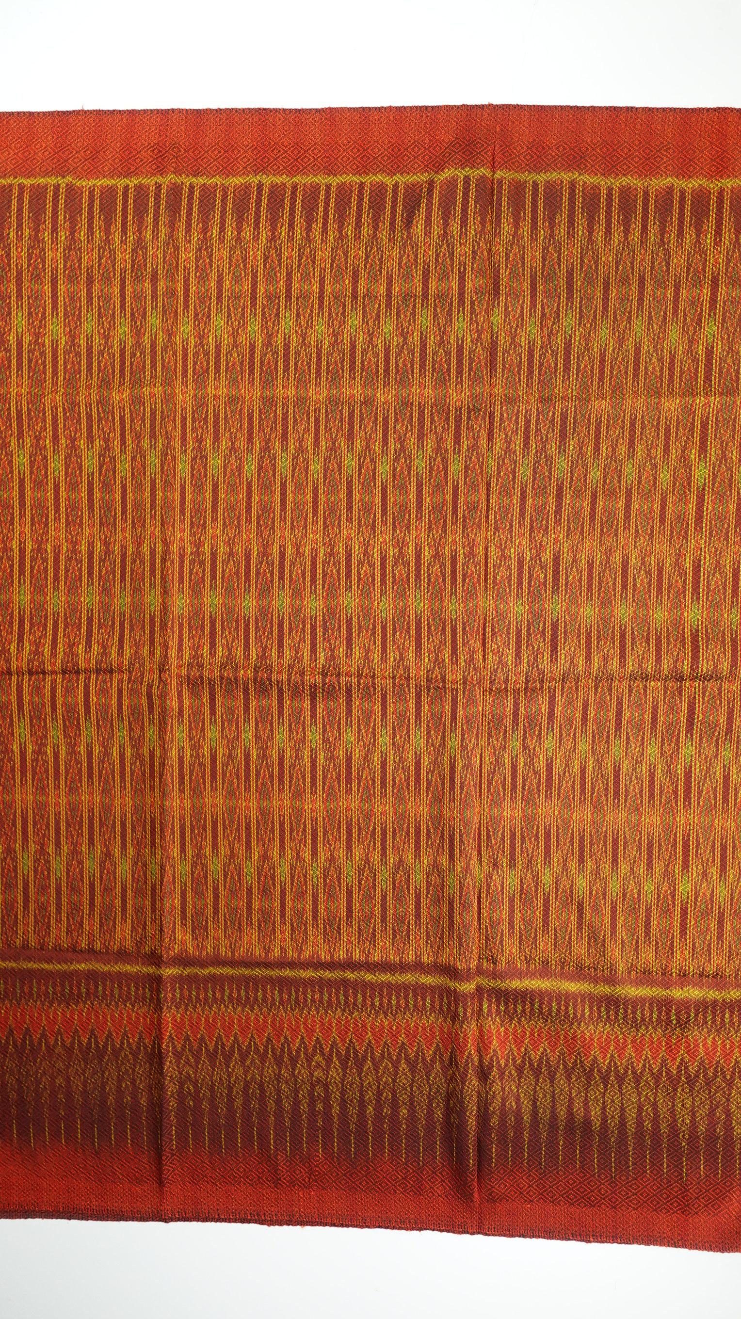 (ผ้าชุด)ไหมมัดหมี่ 6ตะกอ ไหมแท้ (ผ้าลาย 2เมตร+สีพื้น2เมตร) โทนสีส้ม รหัส L8A-ME-066-1222673