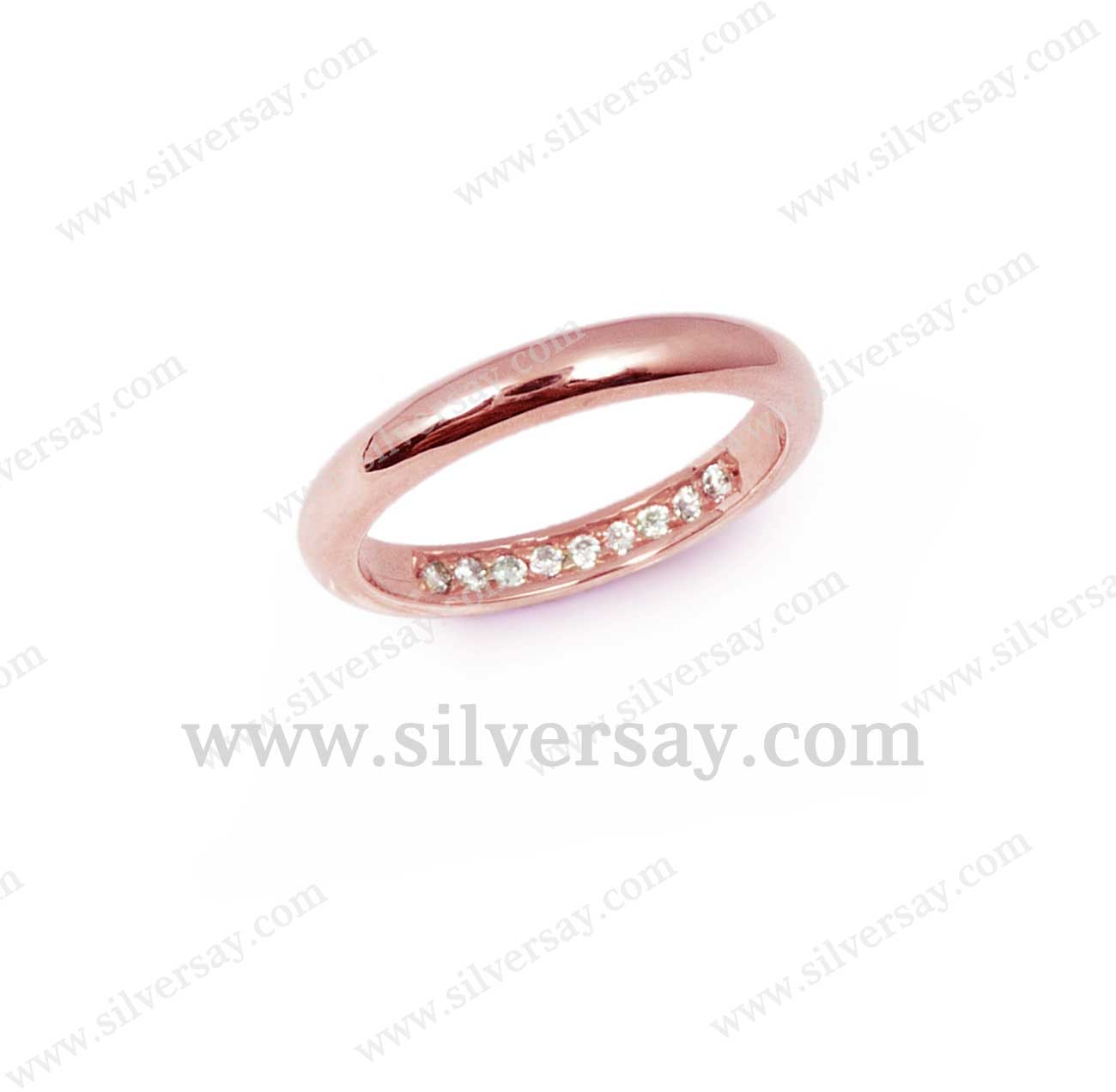 แหวนแก้เคล็ดซ่อนเพชรเก้าเม็ด/คลาสสิค-วงบาง/สีทองชมพู