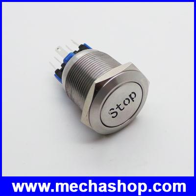 สวิทซ์กดปิดกดเปิด 22มม 12V พร้อมปุ่มSTOP Latching 22mm metal flat round waterproof words-engraving stop switch