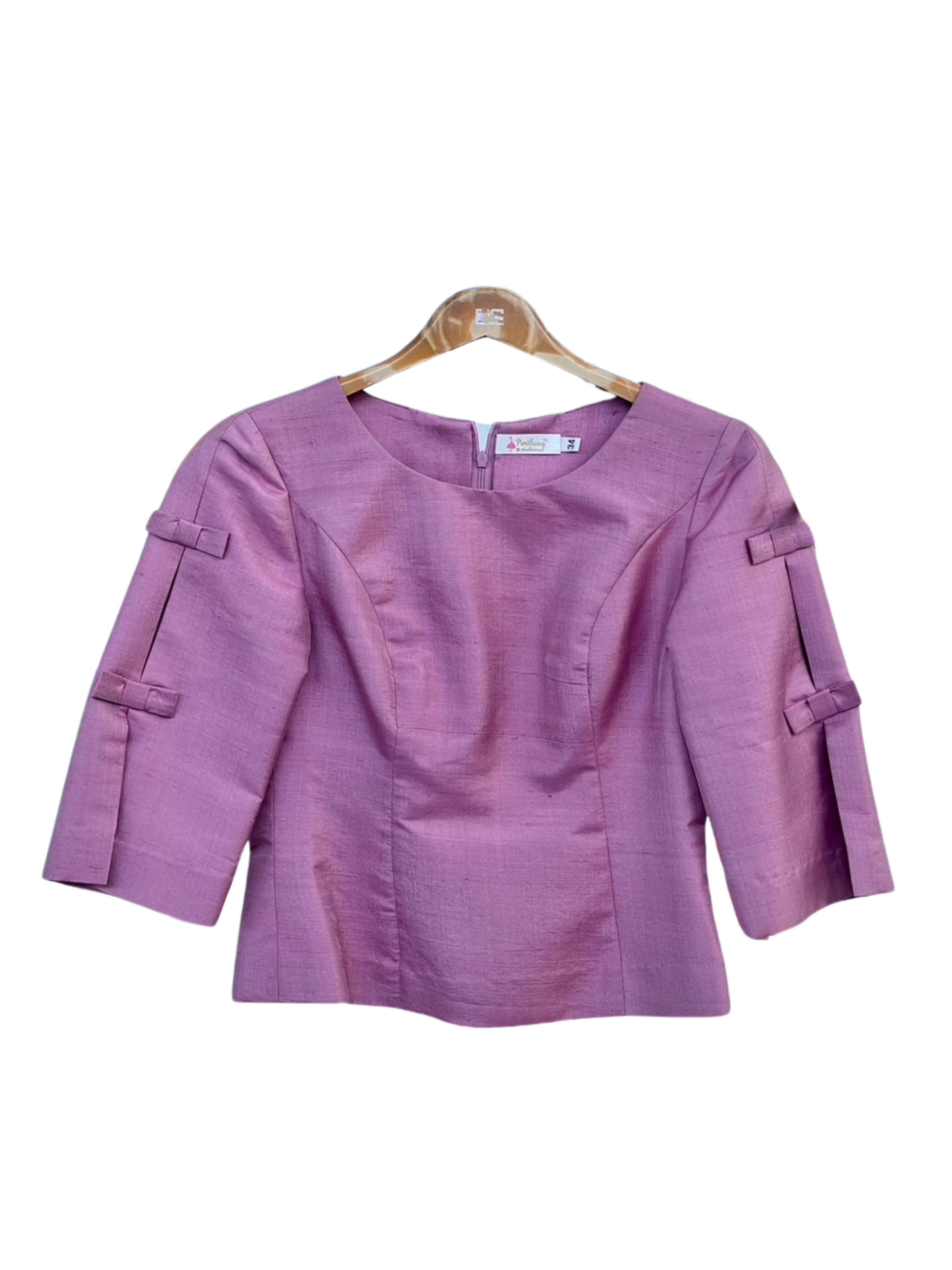 เสื้อสตรี สีพื้น เนื้อไหมบ้าน ไหมแท้ 100% | เลือกไซส์ | เลือกสีได้ รหัส WD-PTS-0828682