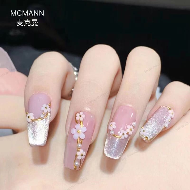 ดอกไม้+ไข่ปลา เรซิ่นดอกไม้ อะไหล่ติดเล็บ 1กล่อง/6สี