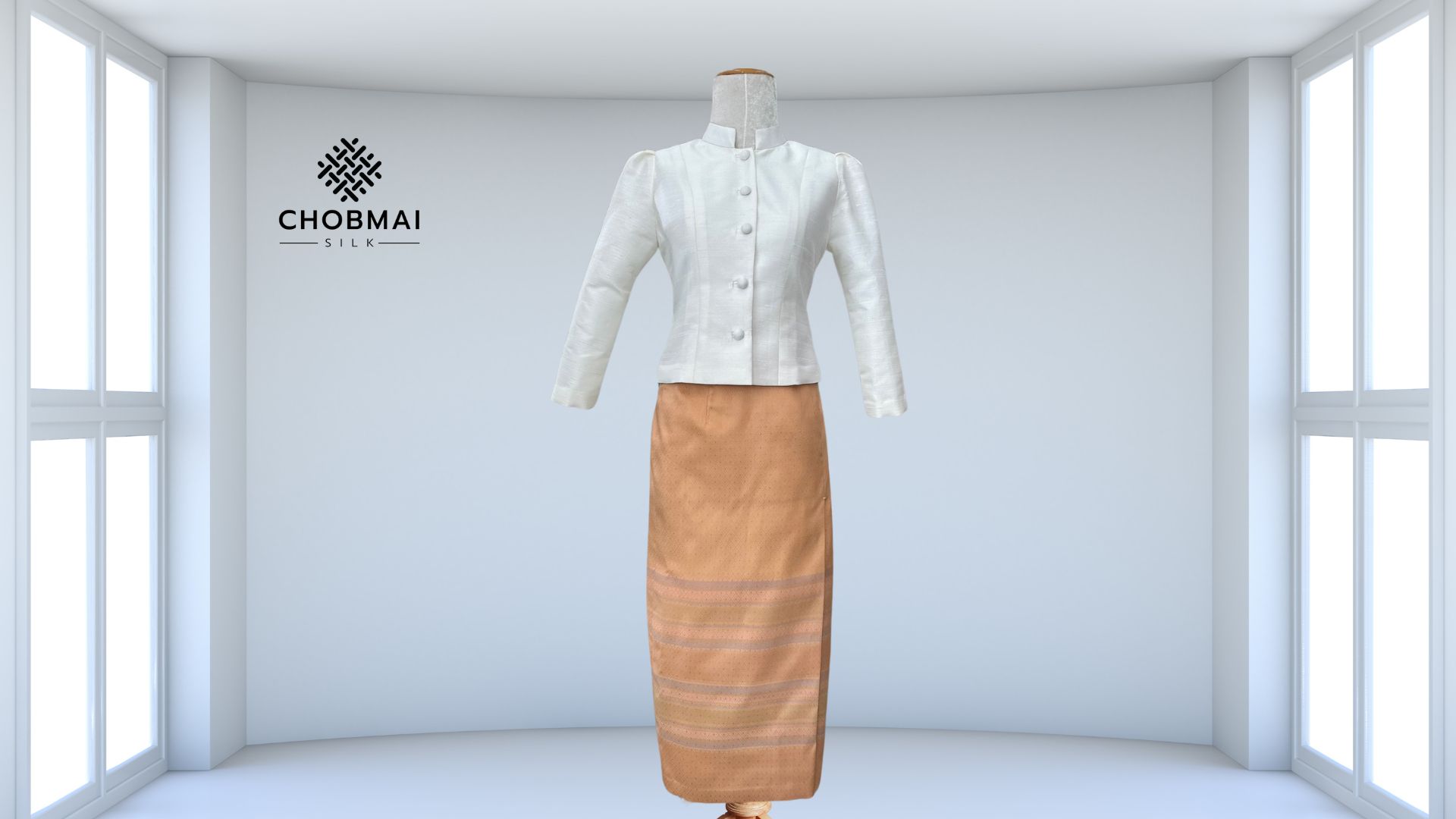 แบบตัดชุด แยกชิ้น เสื้อ+กระโปรง ชุดไทยจิตรลดา ผ้าไหม (ไม่รวมผ้า) รหัส CUT-ST002