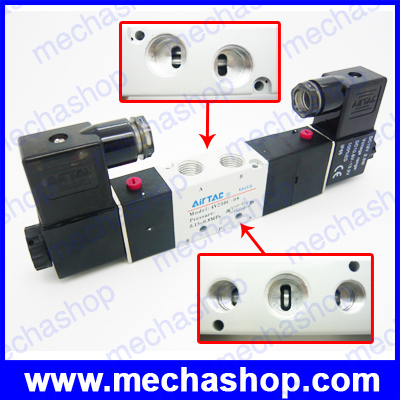 โซลินอยด์วาล์ว ปิดเปิดลม AirTAC 4V230C-08 DC 24V 3 Position 5 Way Air Solenoid Valve ยี่ห้อ AirTAC รุ่น 4V230C-08-24V (ของแท้ Original)