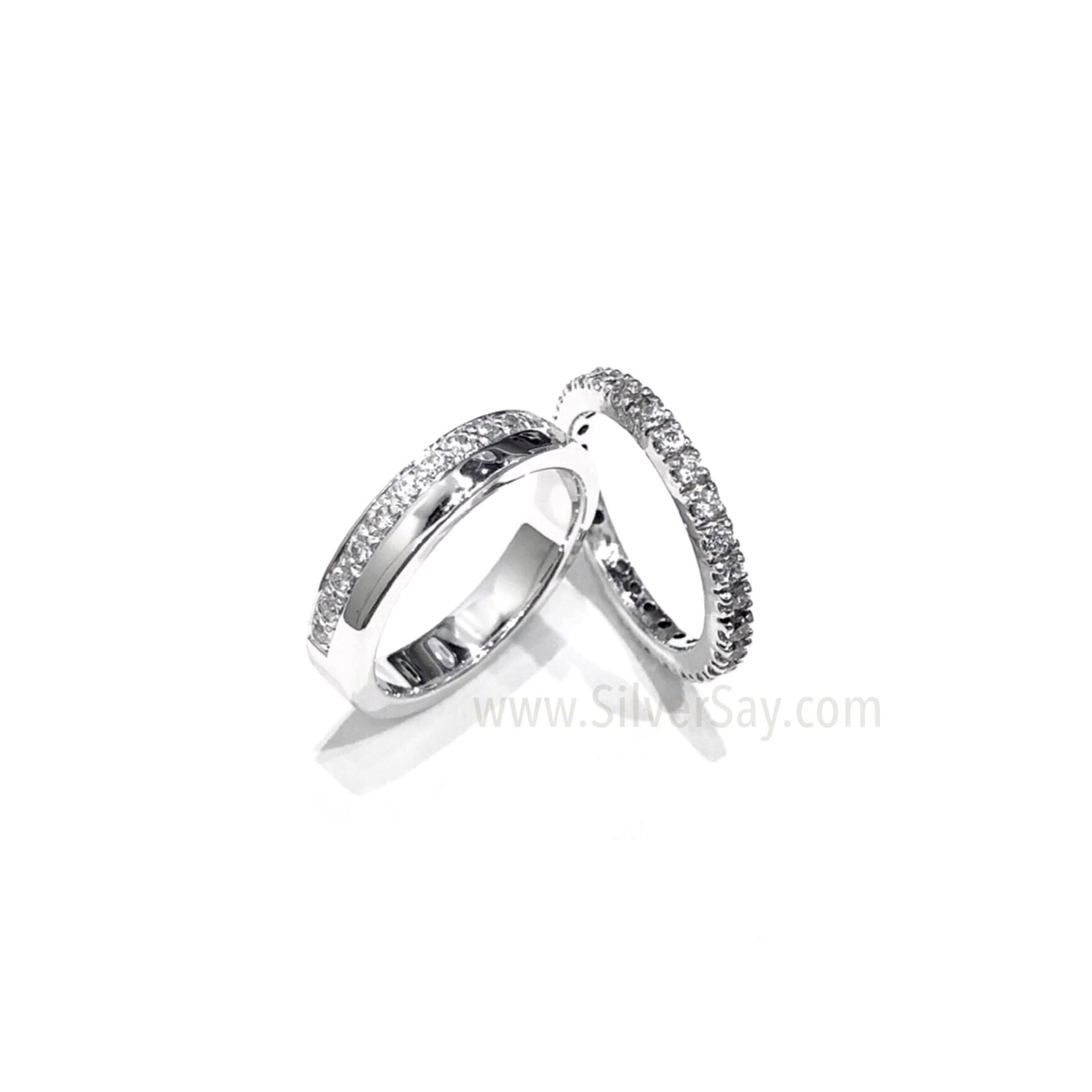 แหวนเพชรสวิสแถวสองชั้นครึ่งวง/ฝังล็อคคั่น/สีทองคำ22k