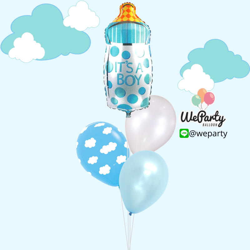 ลูกโป่งต้อนรับเด็กแรกเกิด Welcome Baby Boy with Blue Bottle (with Helium) (4 pcs) (สนใจสั่งซื้อผ่าน Line: @weparty)
