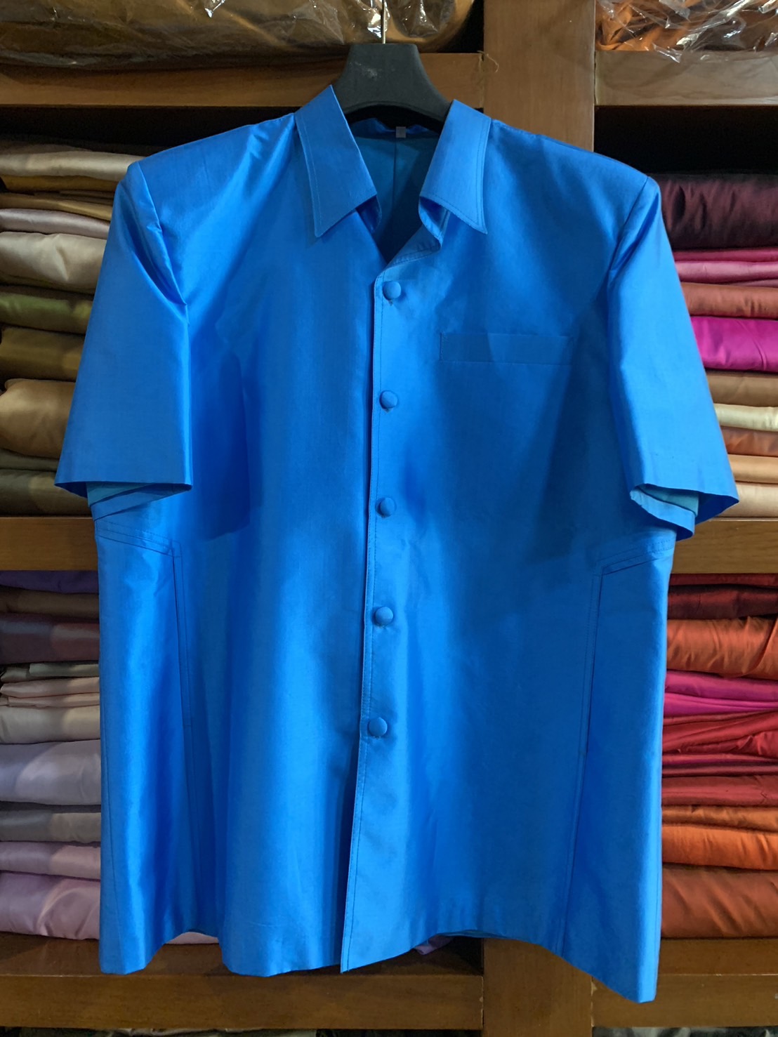 เสื้อซาฟารี คอปก ผ้าพื้น สีฟ้า Size L รหัส DS-AA-0316673