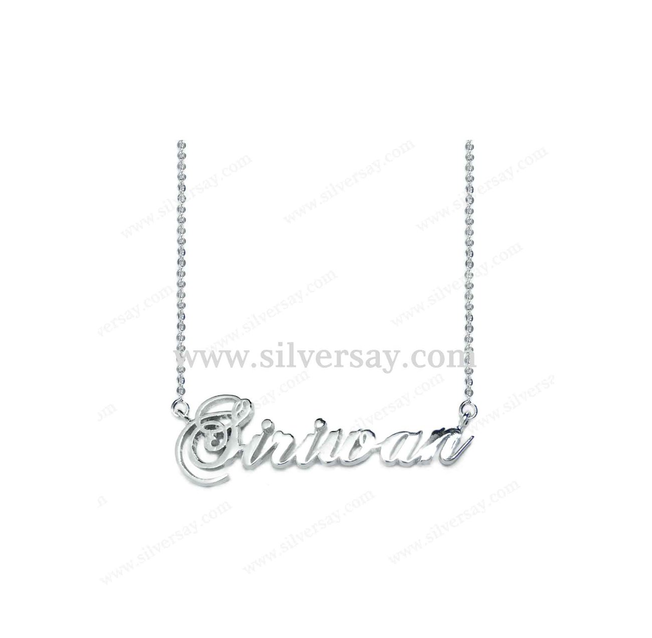 จี้ชื่อ-สร้อยชื่อ "Siriwan" พร้อมสร้อยลายอิตาลี เงินแท้ 925 ชุบทองคำขาว