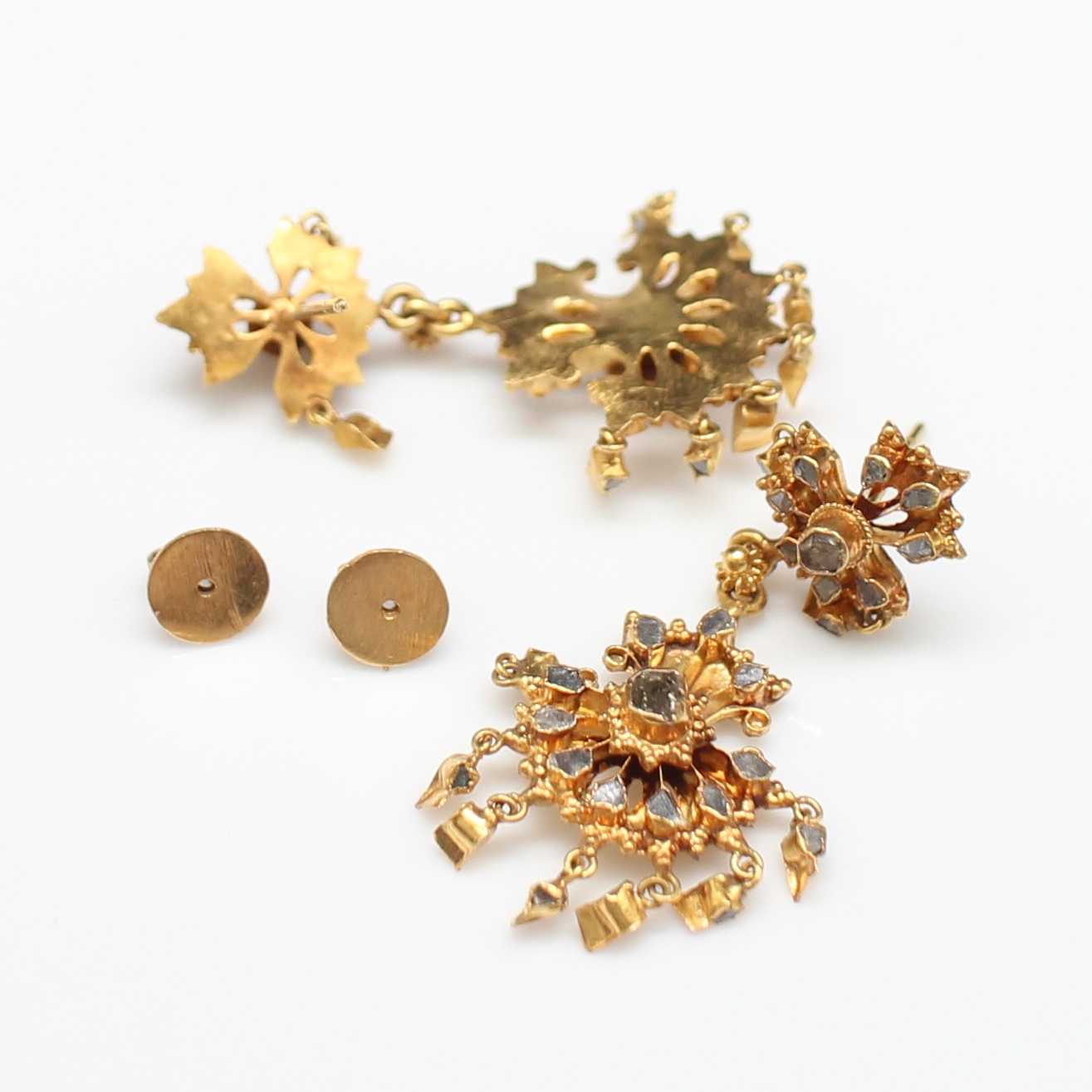 ER25147 ต่างหูระย้าเพชรซีก ทองแท้ 90% นน.รวม 7 กรัม